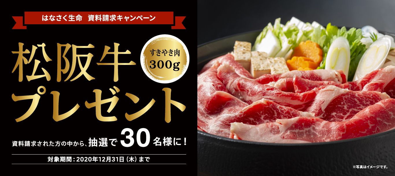 はなさく生命 資料請求キャンペーン 松阪牛すきやき肉300gプレゼント