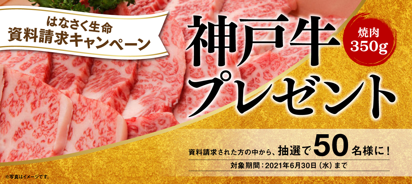 はなさく生命 資料請求キャンペーン 神戸牛 焼肉350gプレゼント